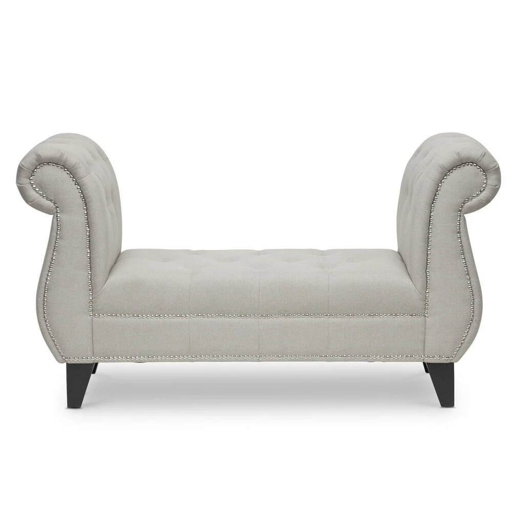 Baxton Sudio Hamlin Light Beige Linen King Bed with Bed Bench