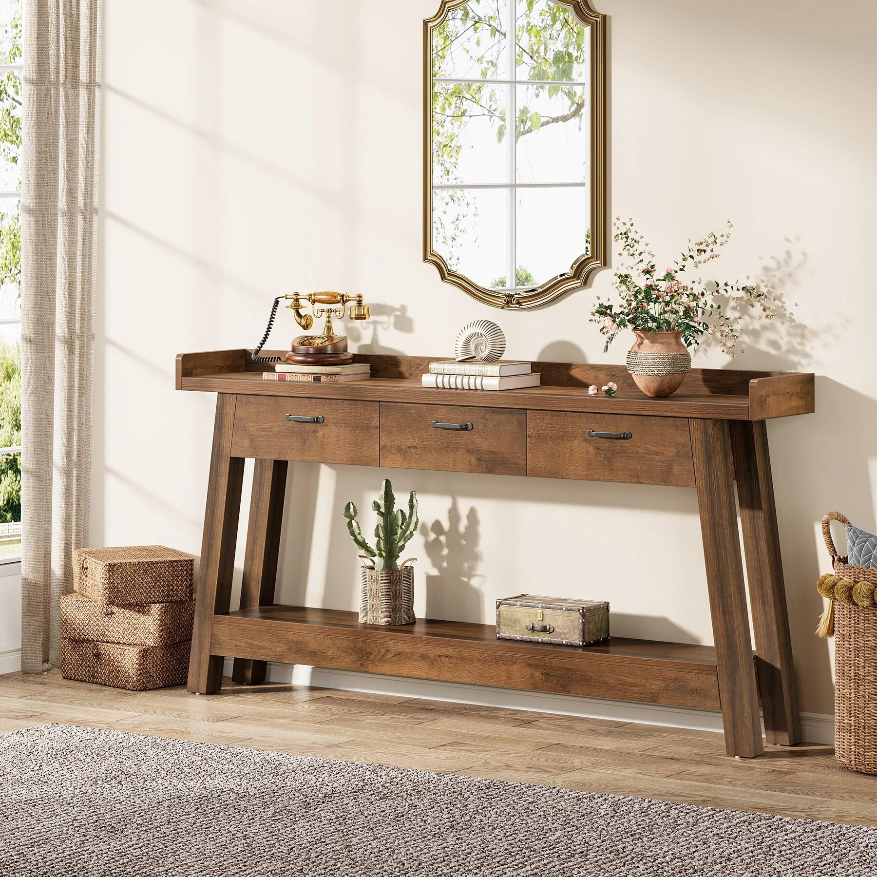 70.9'' Long Console Table with 3-Drawer, 2-Tier SofaTable for Entryway