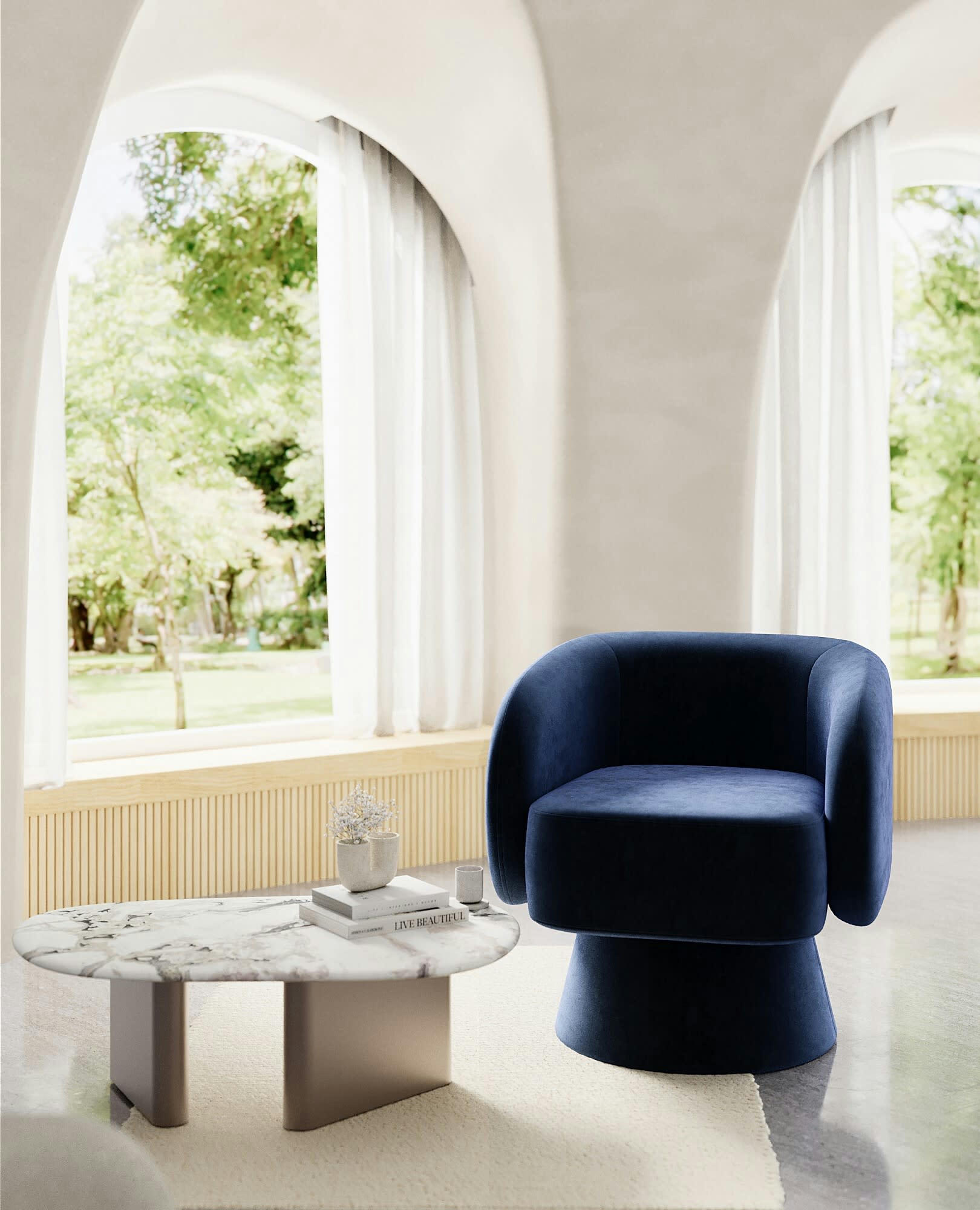 SALMA - Fauteuil velours bleu marine