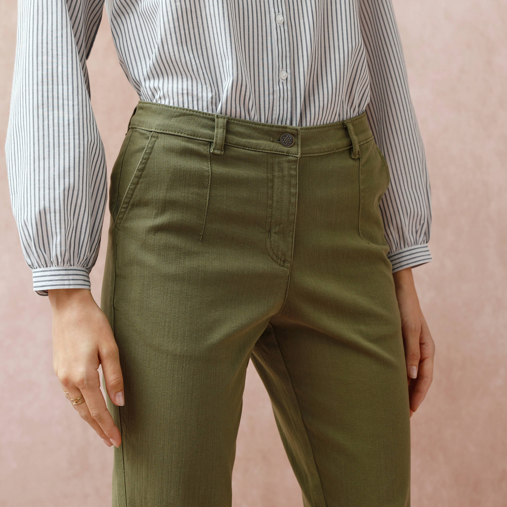 Pantalon coupe mom taille haute, stretch