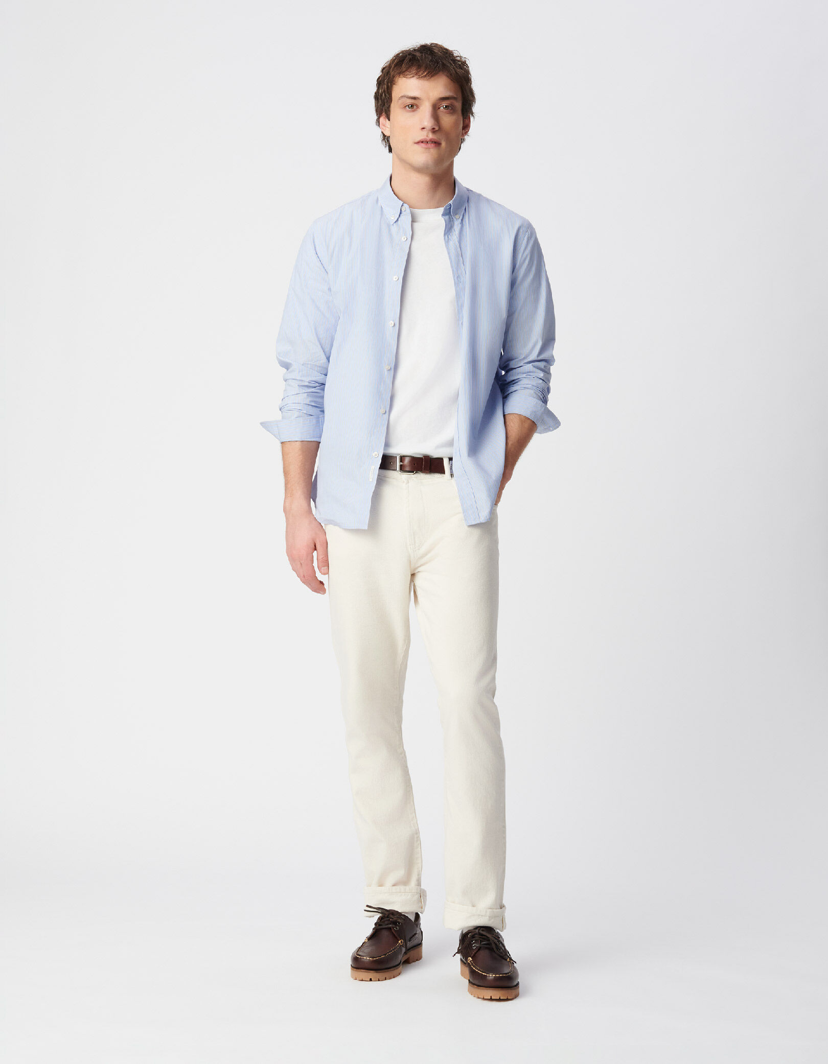 Chemise slim bleue coton bio motif rayures Homme