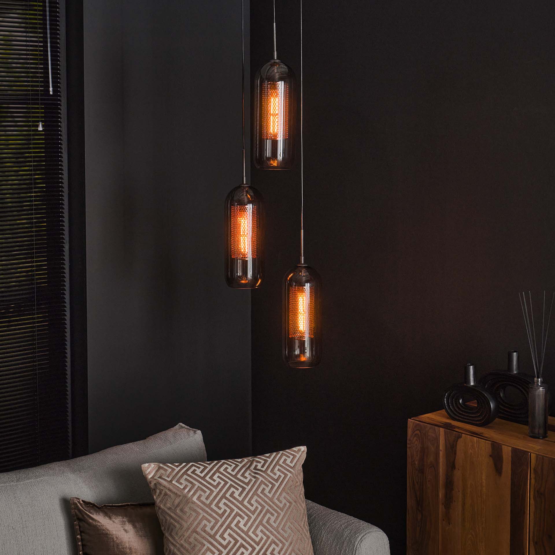 by fonQ Dolf Hanglamp 3-lichts - Gerookt Glas