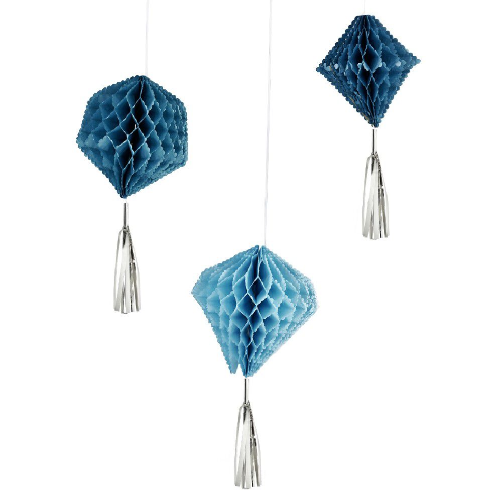 Suspension en papier bleu de forme géométrique x 3