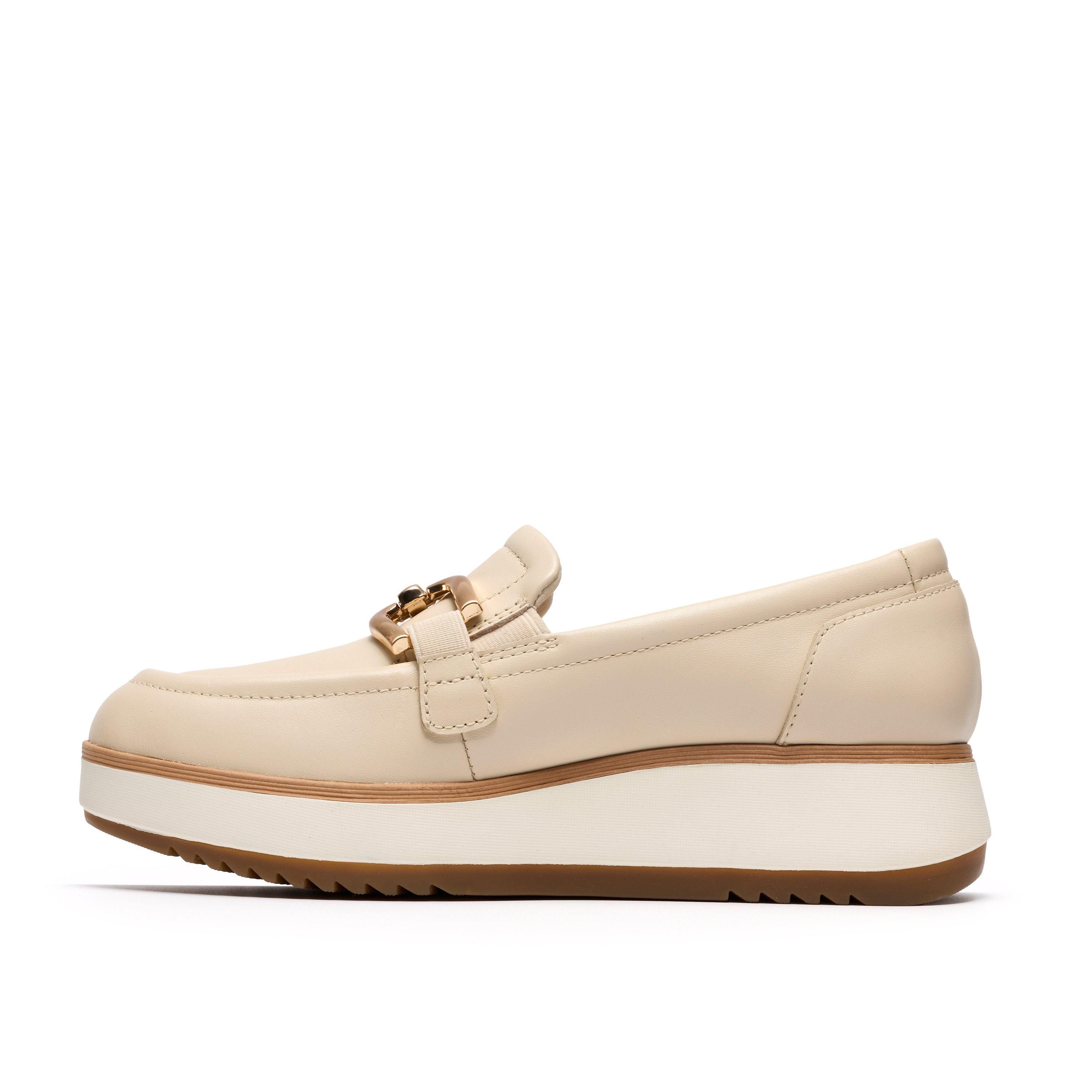 Clarks Zylah Top Cream Leather Loafers,Slip Ons