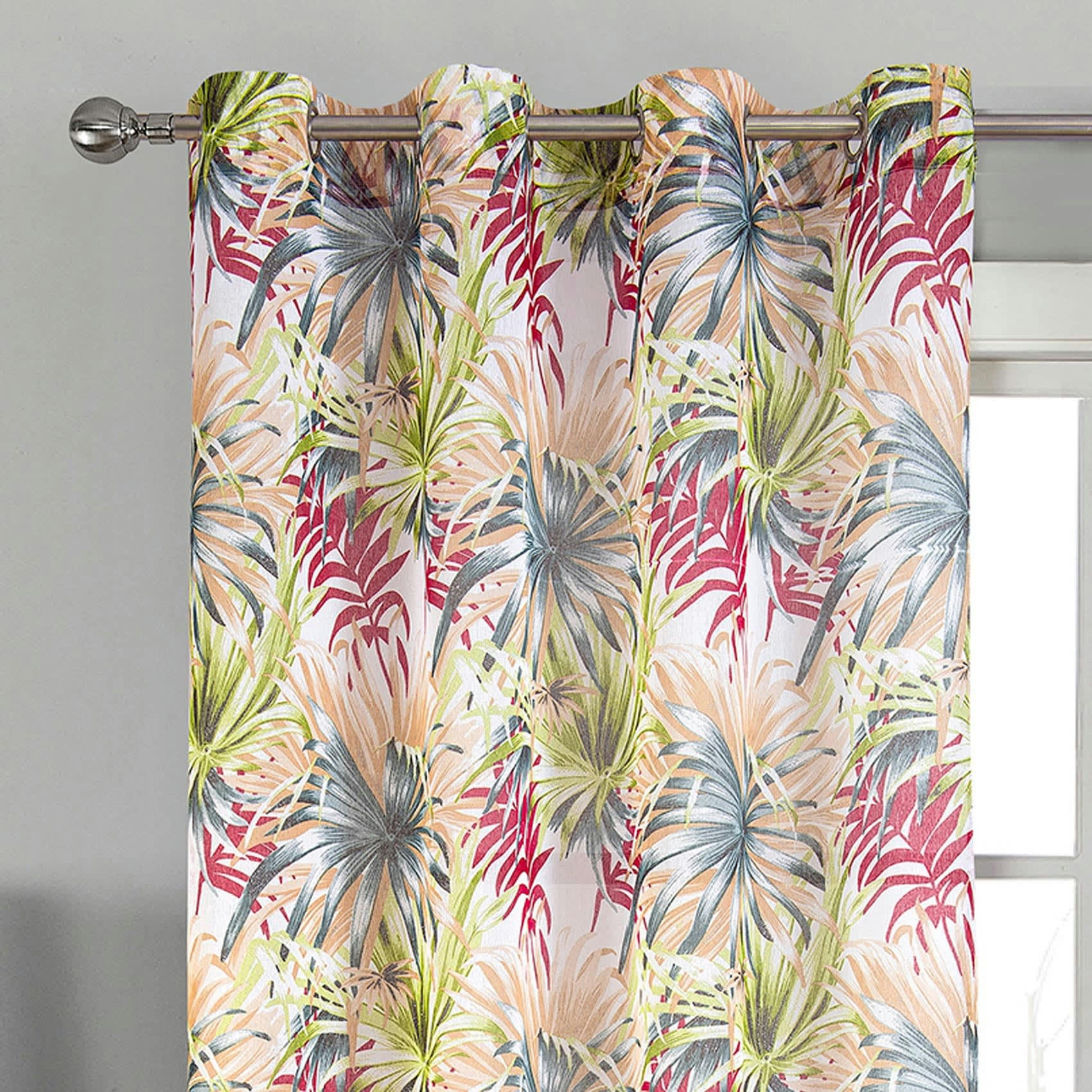 - Paire de voilage au style tropical polyester rouge 140x260 cm