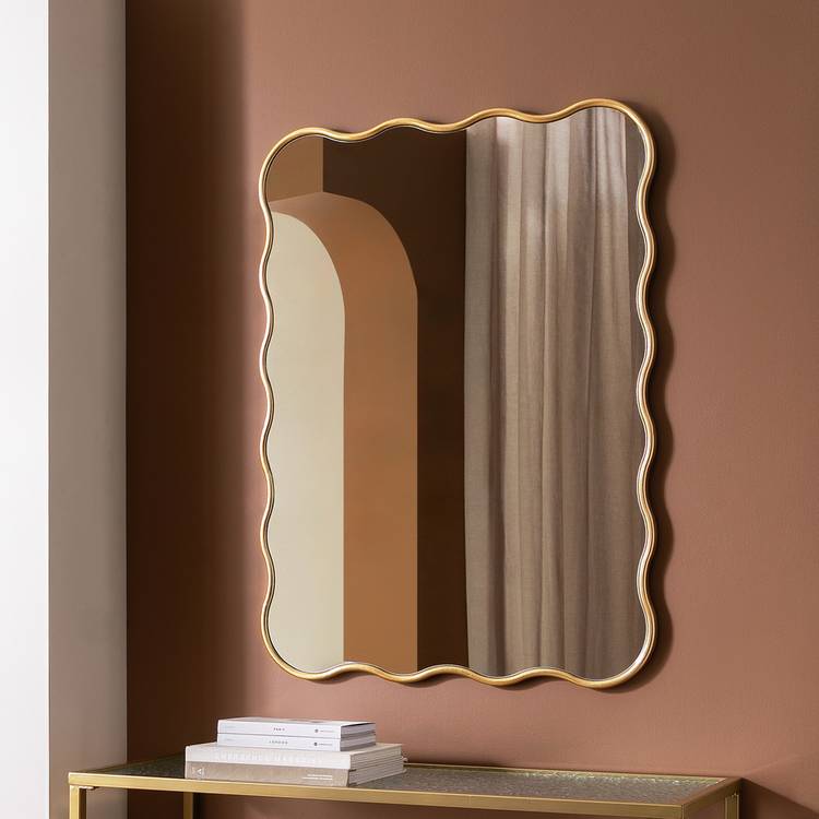 Habitat Gold Coloured Wavy Wall Mirror - 96x71cm