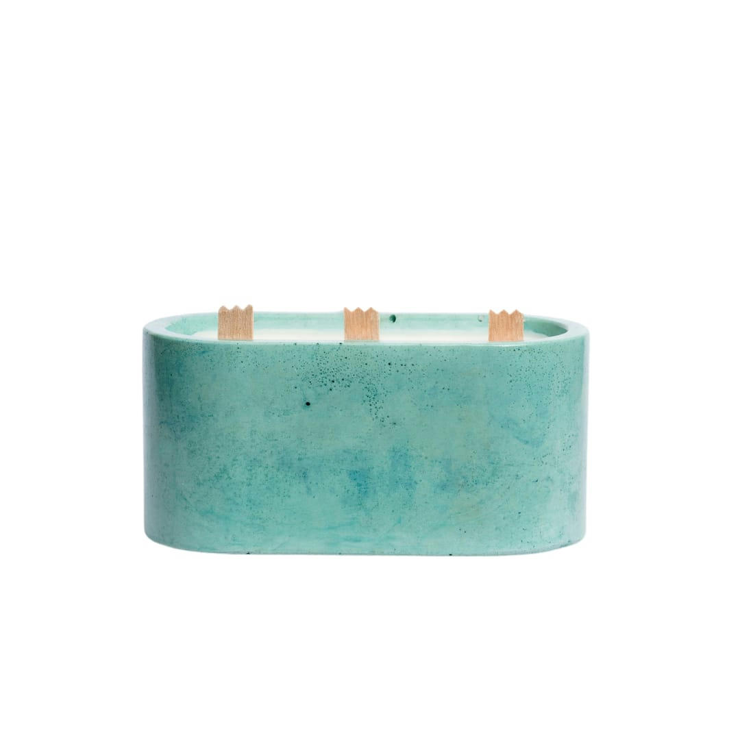 BOUGIES XXL -BÉTON UNI - Bougie xxl en béton turquoise parfum fleur d'oranger