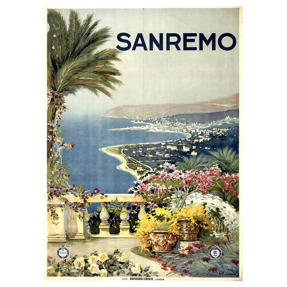 - Tableau affiche touristique Vintage Sanremo 50x70cm