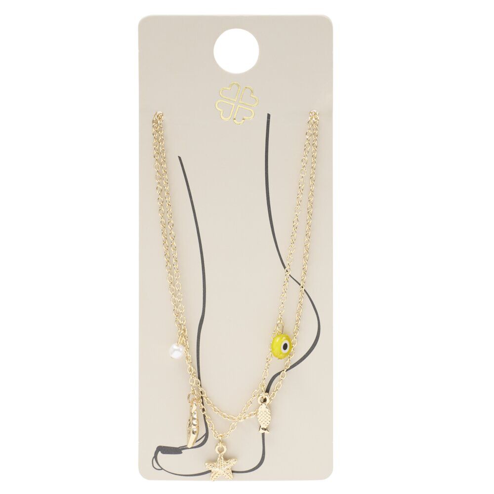 ChaÎne cheville 2 rangs pampilles et perles métal doré Ø11cm