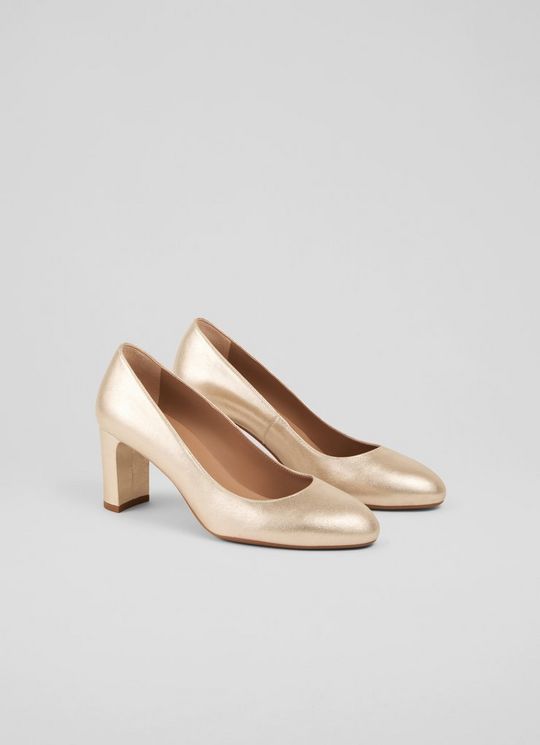 Winola Gold Metallic Suede Round Toe Court Heels