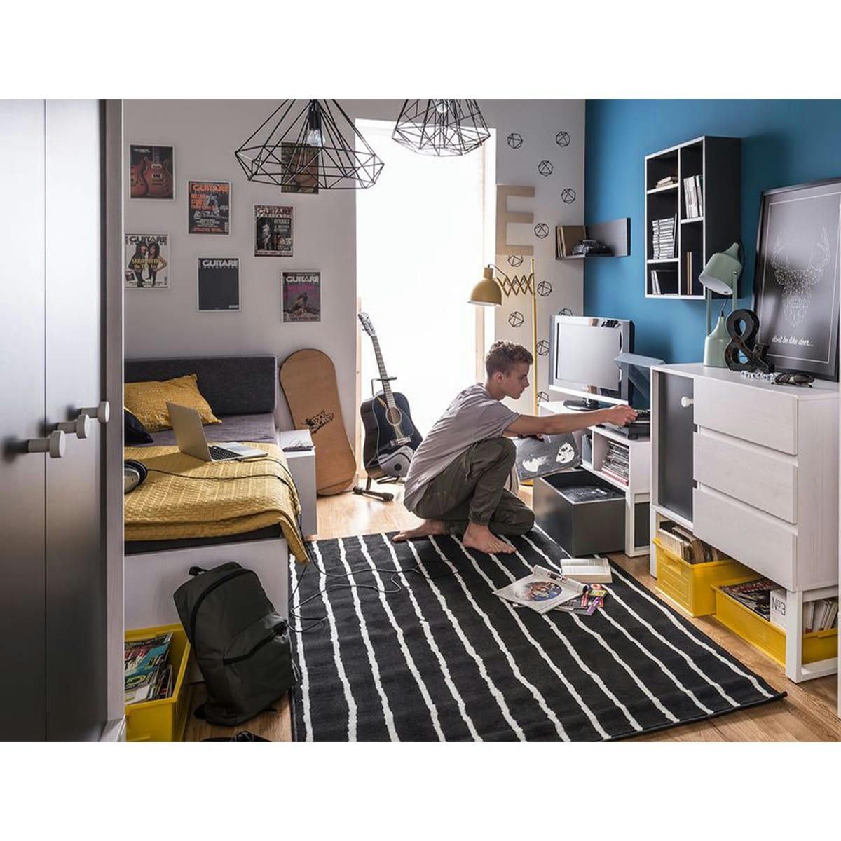 NEST - Lit banquette 90x200 blanc gris