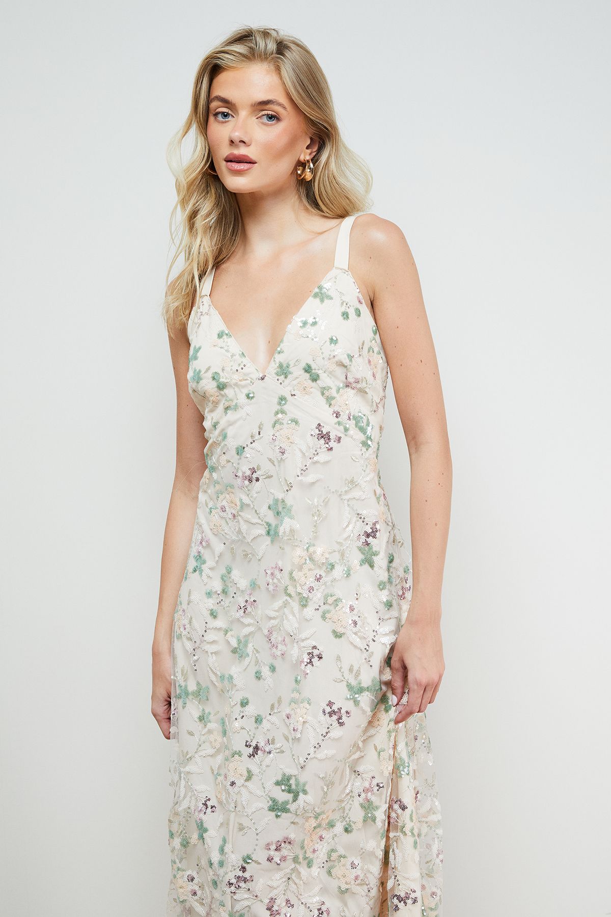 Oasis Hand Embellished V Neck Midi Dress