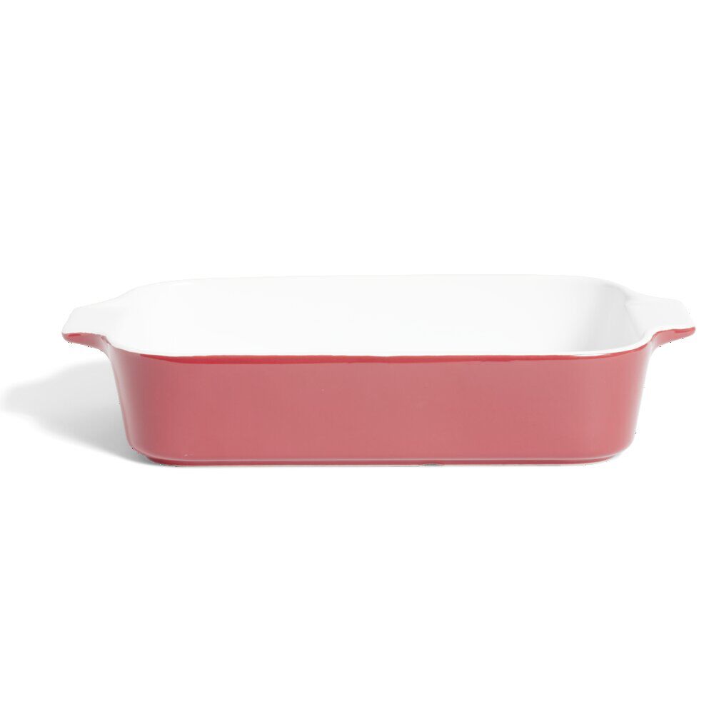 Plat à four en grès blanc et rouge 35,7x20xH6,7cm