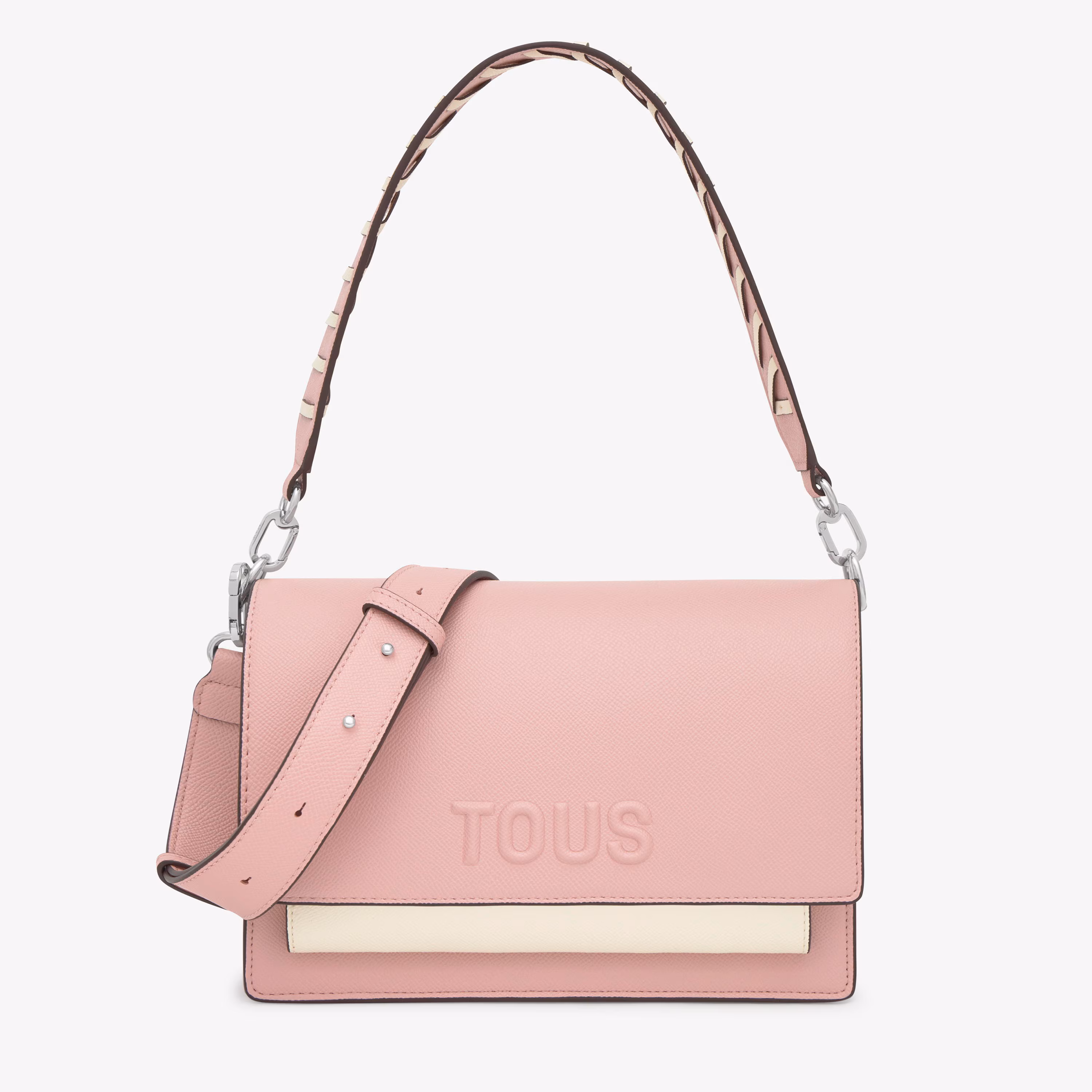 Bandolera mediana rosa empolvado Audree Saffiano
