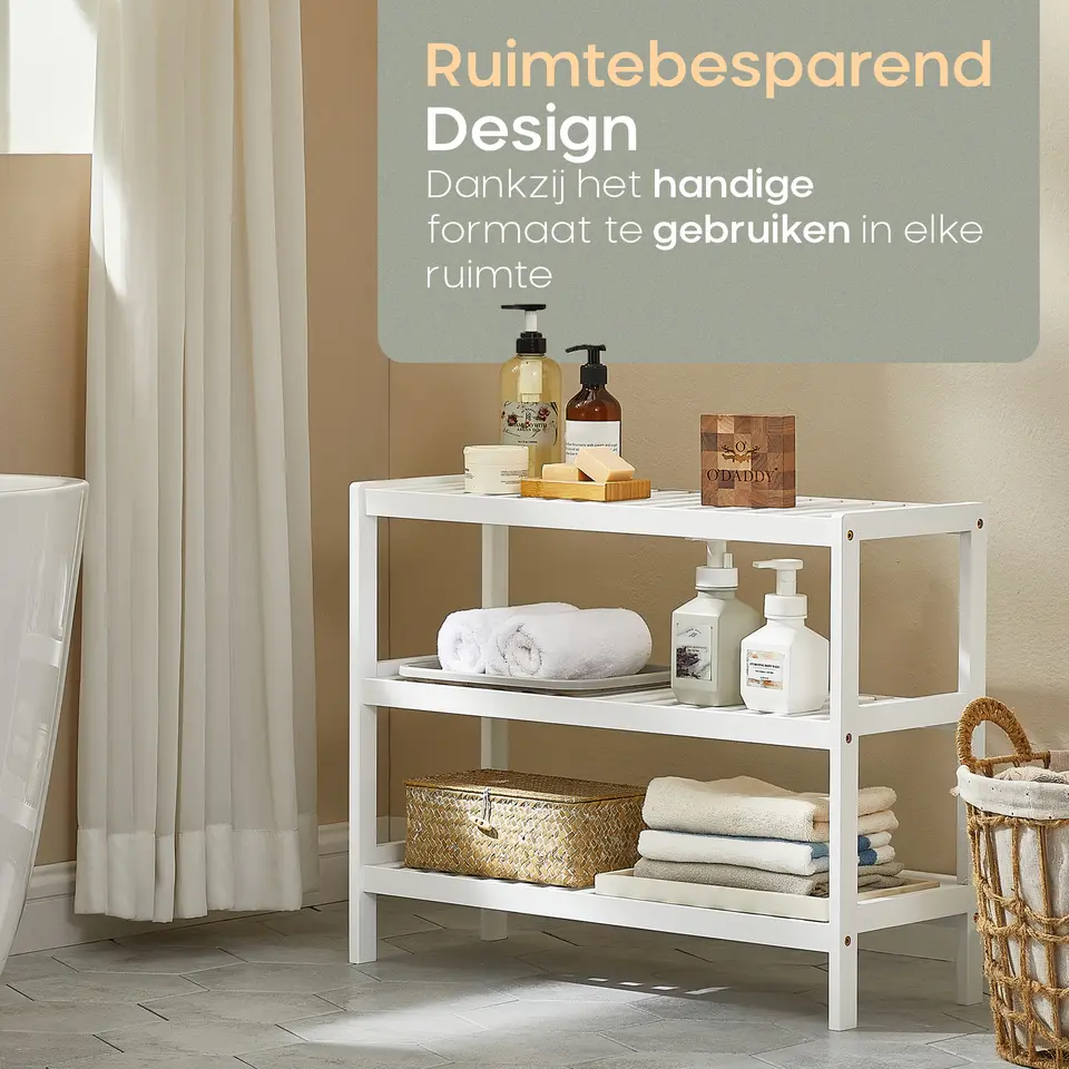 O'DADDY Bamboe Schoenenrek - 3 Laags - Voor 12 Paar - Wit - 70x26x55 cm