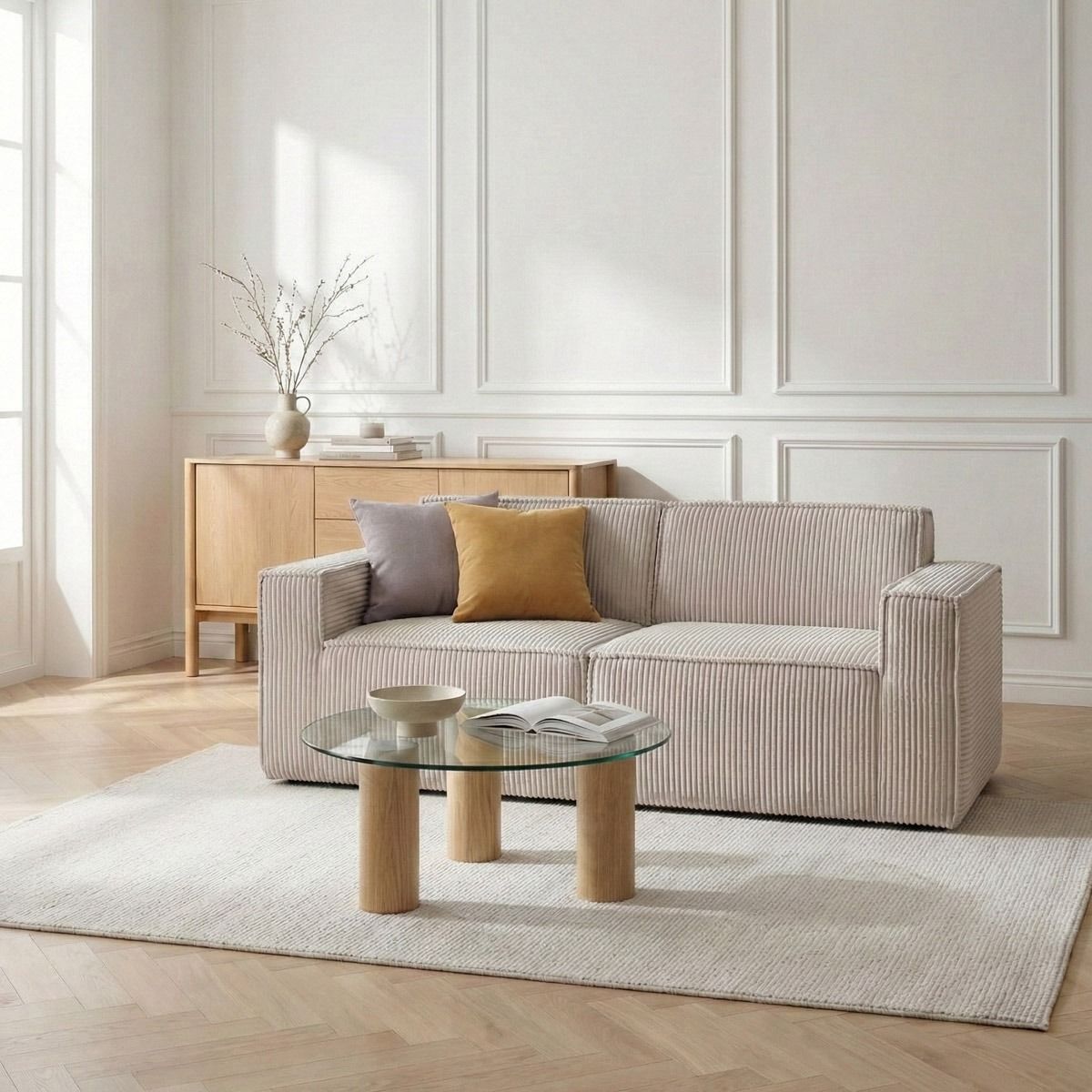 Sofa modułowa LYKKE 2-osobowa jasnoszara piankowa sztruksowa 190x88x73 cm