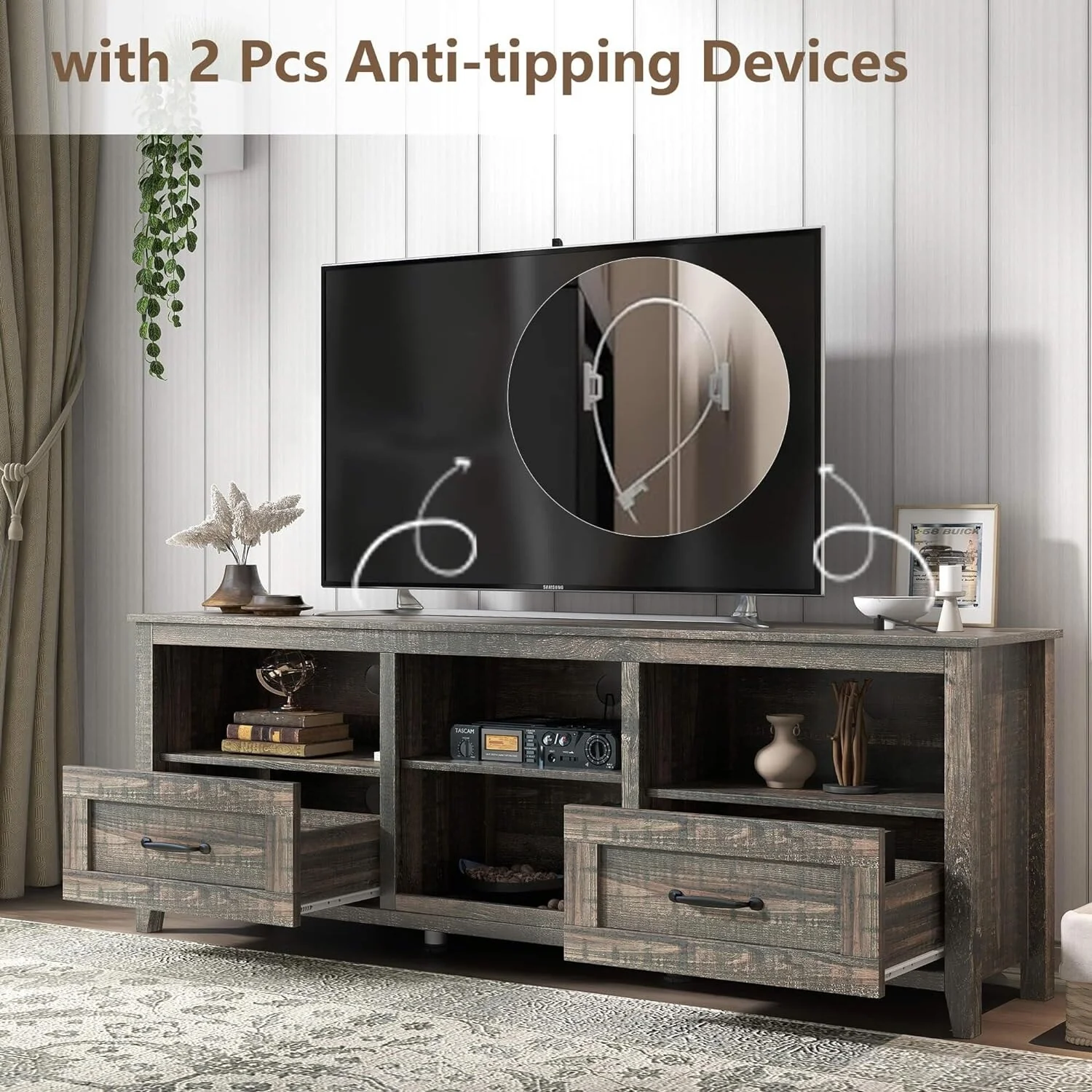 70 inch Farmhouse TV Stand with Storage 2 Drawers - M