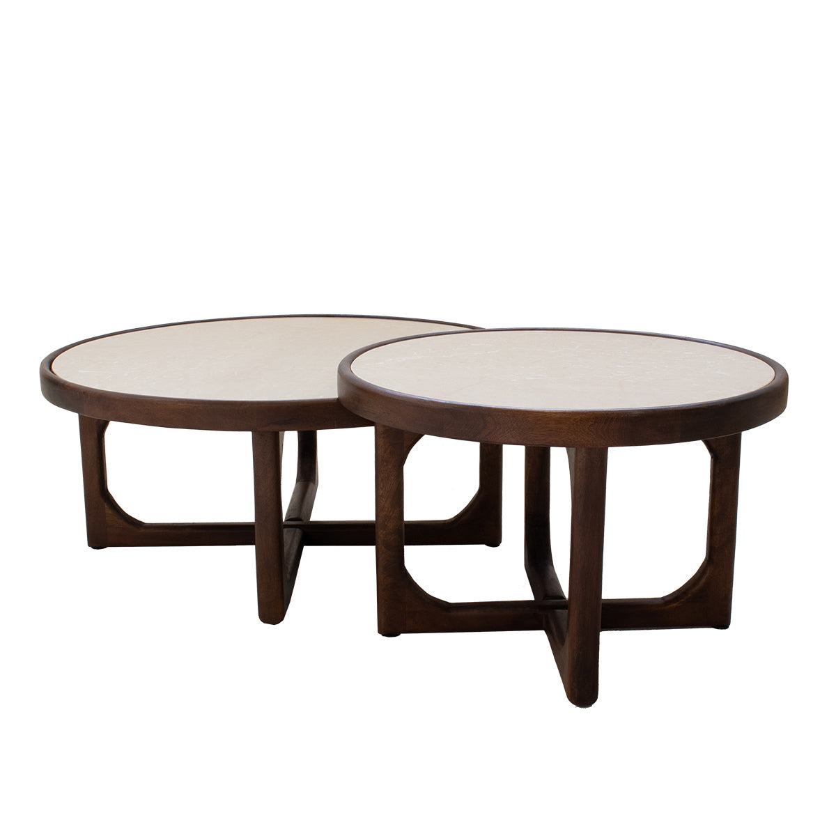 Giga Meubel Salontafel Ayase Rond - Marmer/Hout - Donkerbruin - Set van 2
