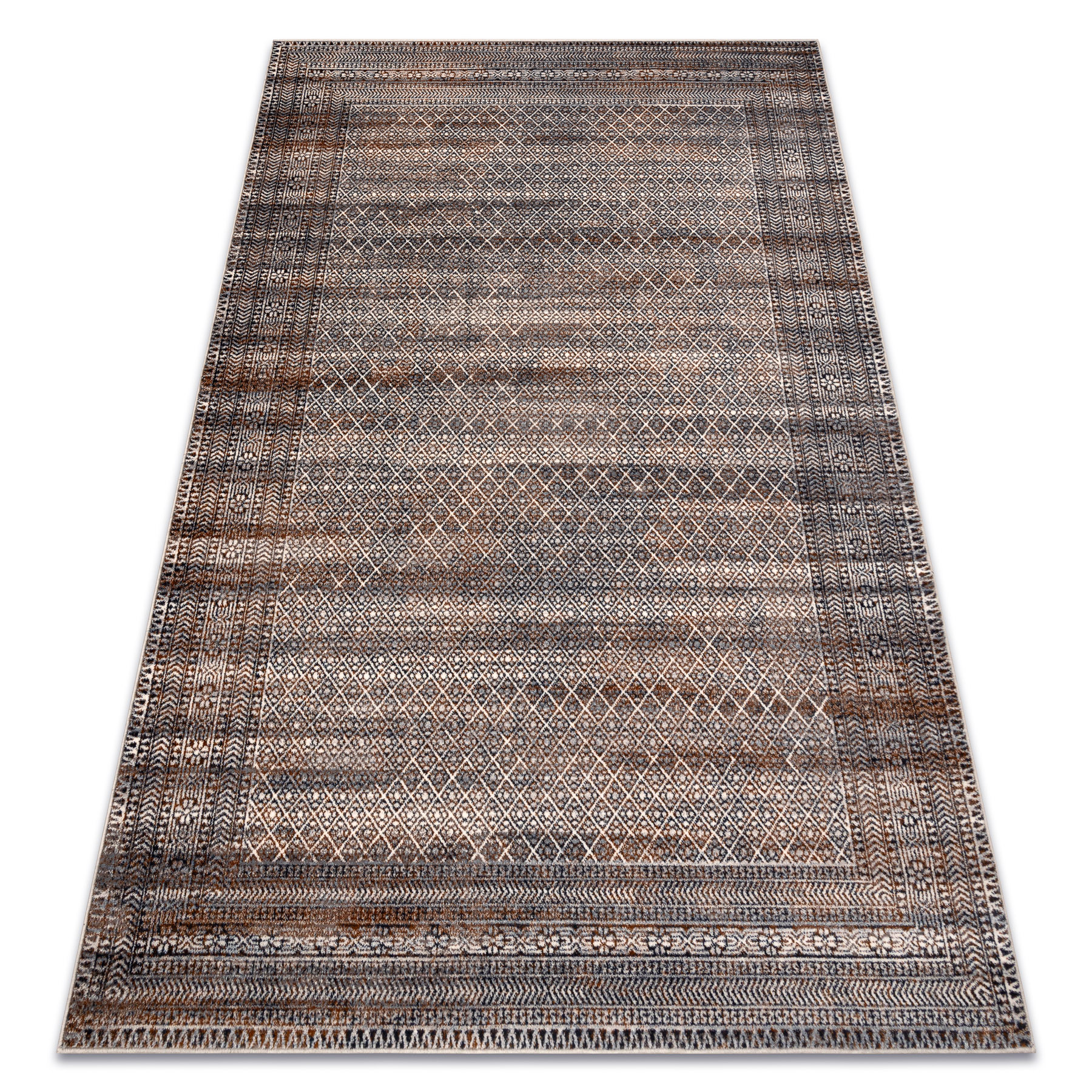 Dywan wełniany NAIN Ramka, romby 1277/51655 beż / szary / 80x150 cm