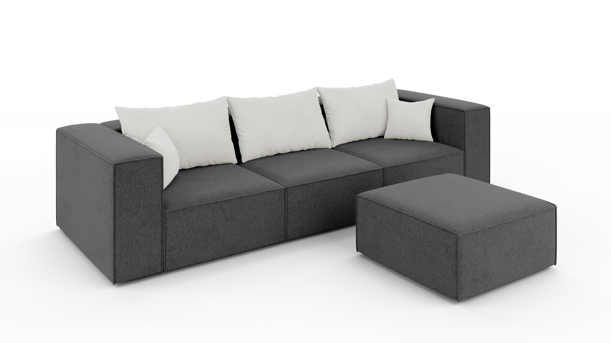 Wygodna sofa 3 osobowa z pufą POPPY szara narożnik modułowy do salonu