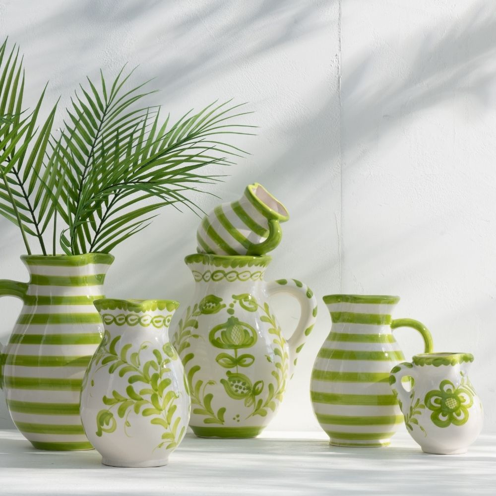 J-Line kruik Granada - keramiek - wit/groen - medium