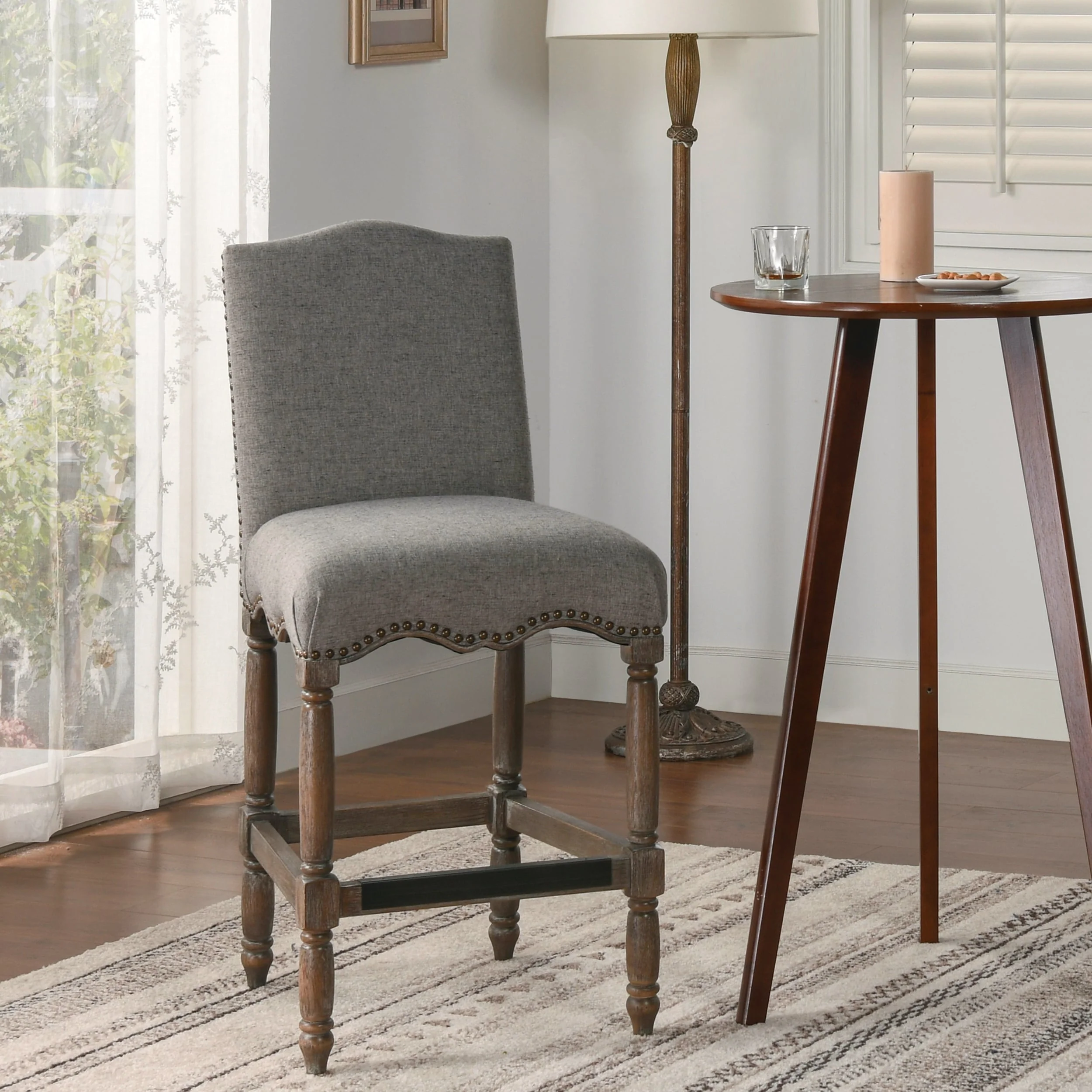 Odette 26.5 Farmhouse Upholstered Counter Stool with Footrest