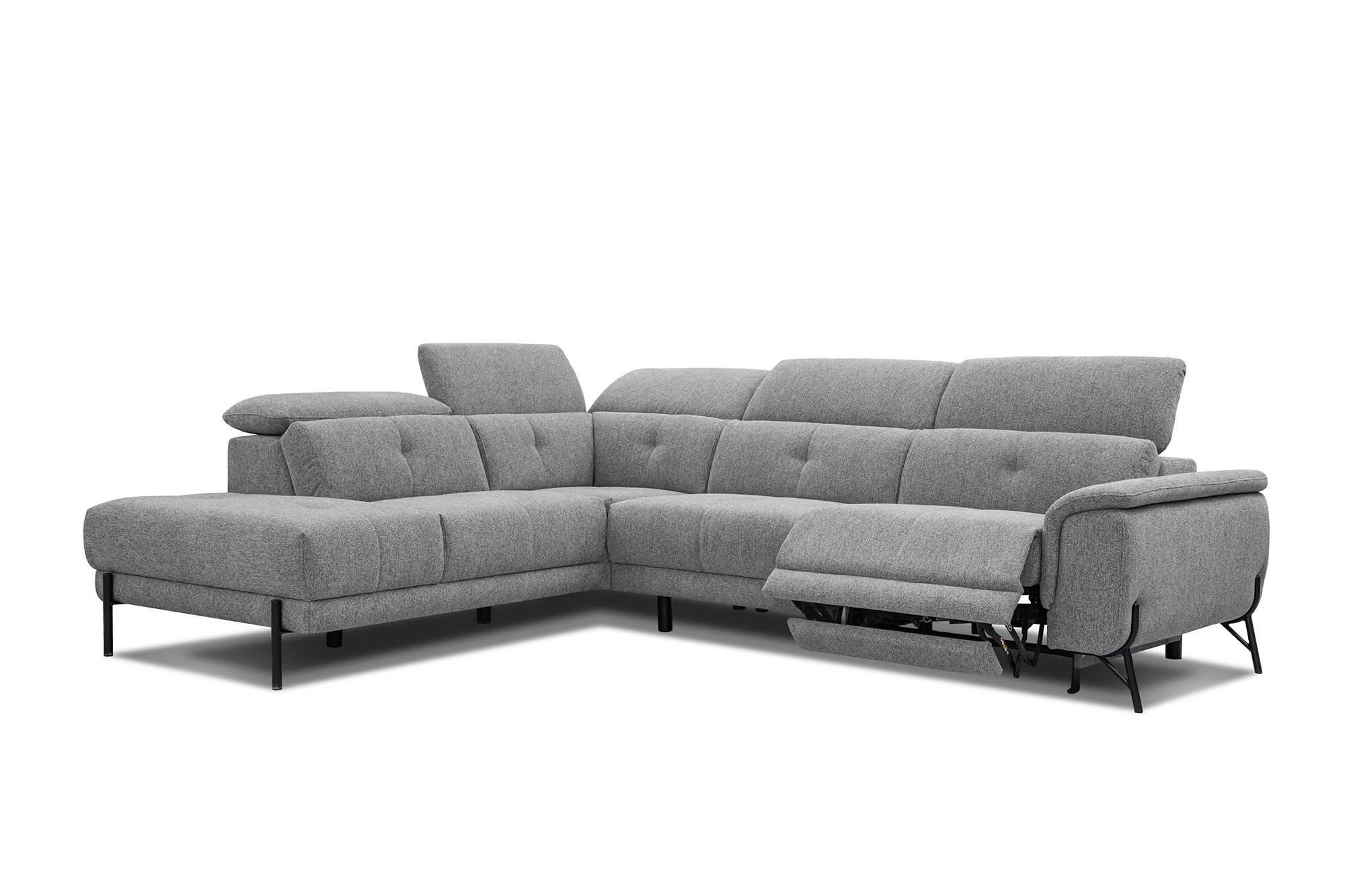 AVENA - Canapé d'angle gauche 5 places avec une relax électrique tissu gris