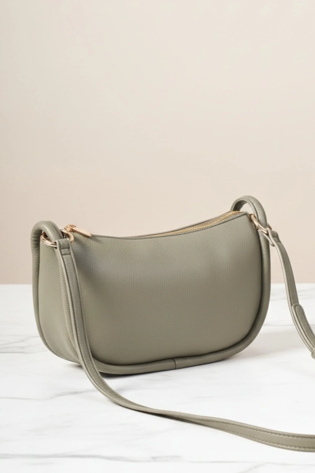 Khaki Crescent Crossbody Bag