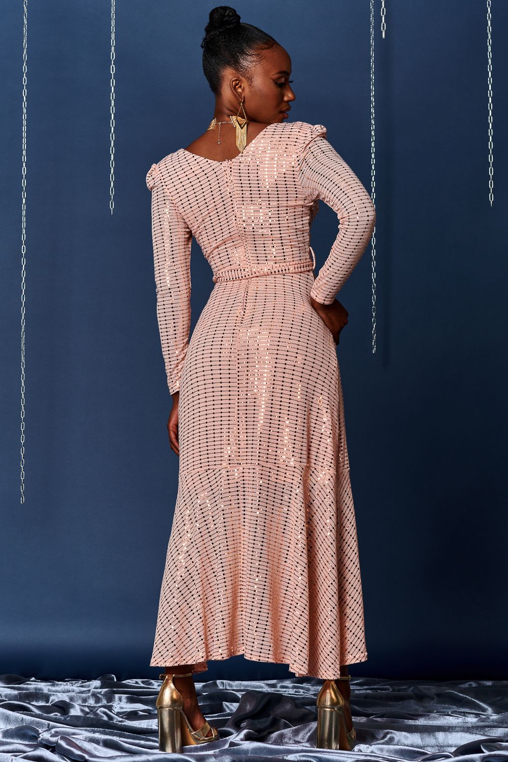 Jolie Moi Sparkly Glitter Wrap Flare Maxi Dress
