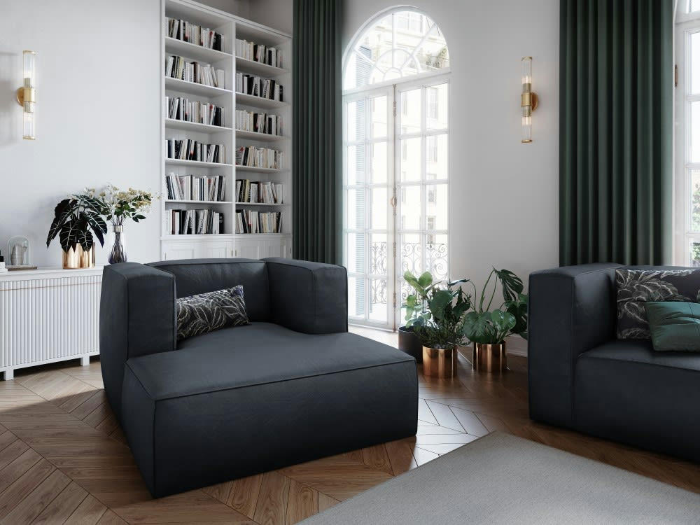 MUSE - Méridienne 1 place en cuir bleu