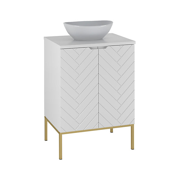 Ensemble meuble simple vasque 60cm 2 portes sur pieds et colonne Daria Blanc