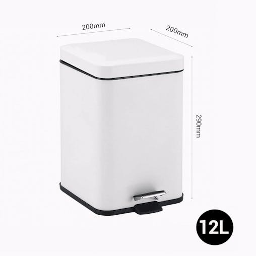 SOGA 2X Foot Pedal Stainless Steel Square Trash Bin White 12L