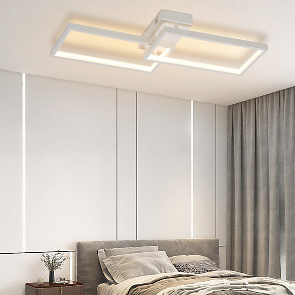 NETTLIFE Plafonnier LED Métal Blanc 48W 80CM Lampe de Salon Moderne à Intensité Variable avec Design Rectangulaire pourd'Enfant