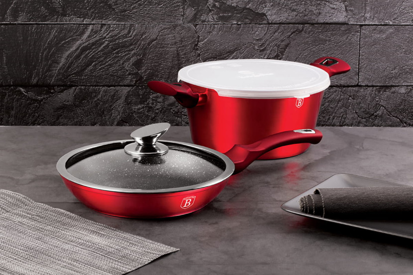 Komplet garnków zestaw garnki 3 ele 24cm BERLINGER HAUS Metallic Burgundy