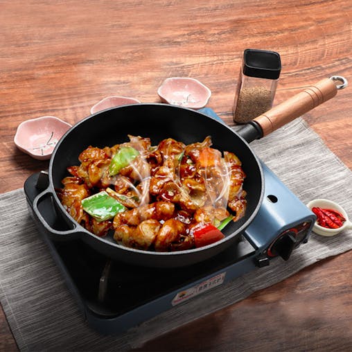 SOGA Round Cast Iron Frying Pan Skillet Steak Sizzle Platter with Helper Handle 25cm