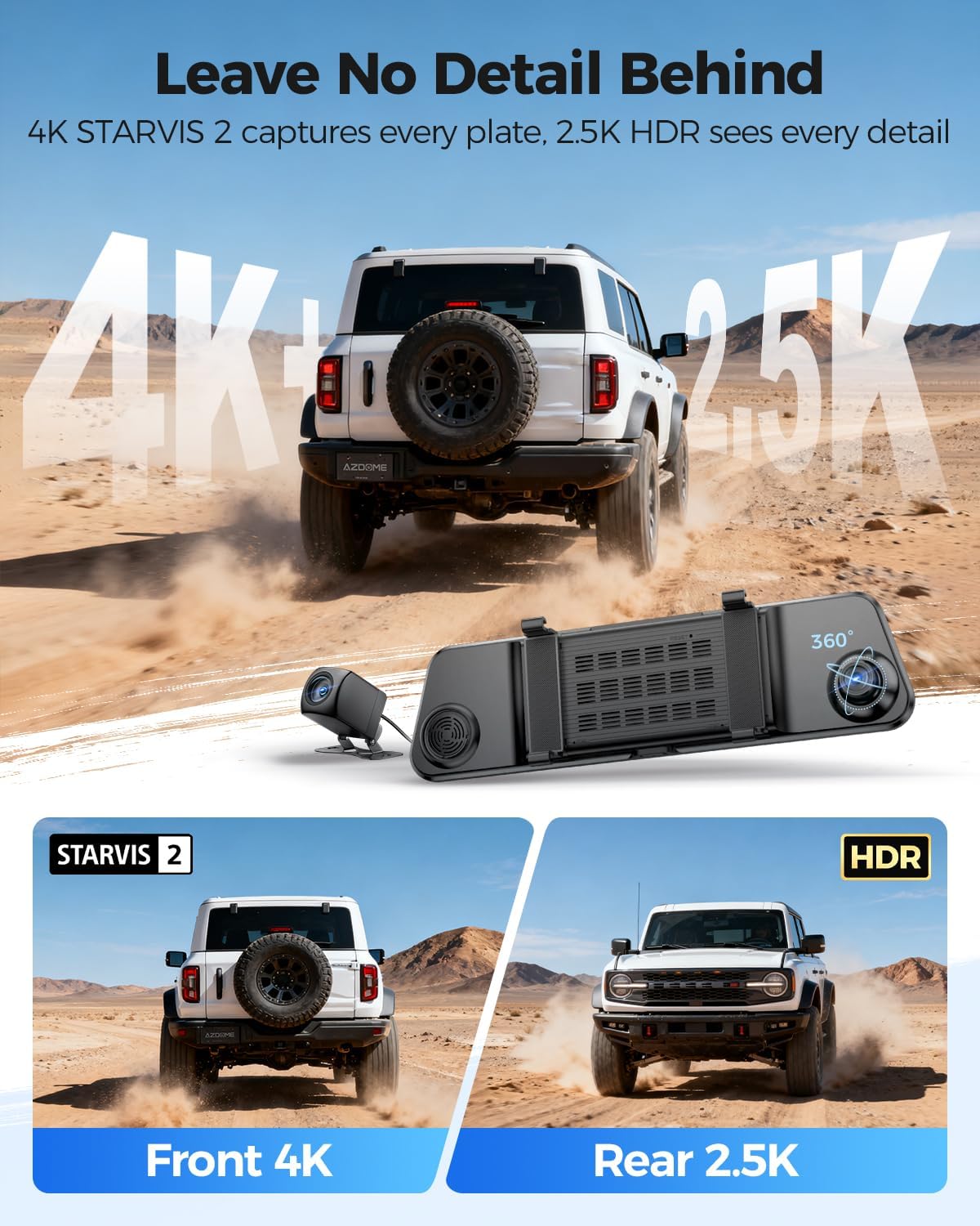 AZDOME PG17 Pro STARVIS 2 Mirror Dash Cam Front and Rear with IMX678  ADAS 12 Rear View Mirror Camera  4K+ 2.5K Dual HDR Dash Camera for Cars  5.8GHz WiFi Car Camera with 128GB Card Voice Control GPS