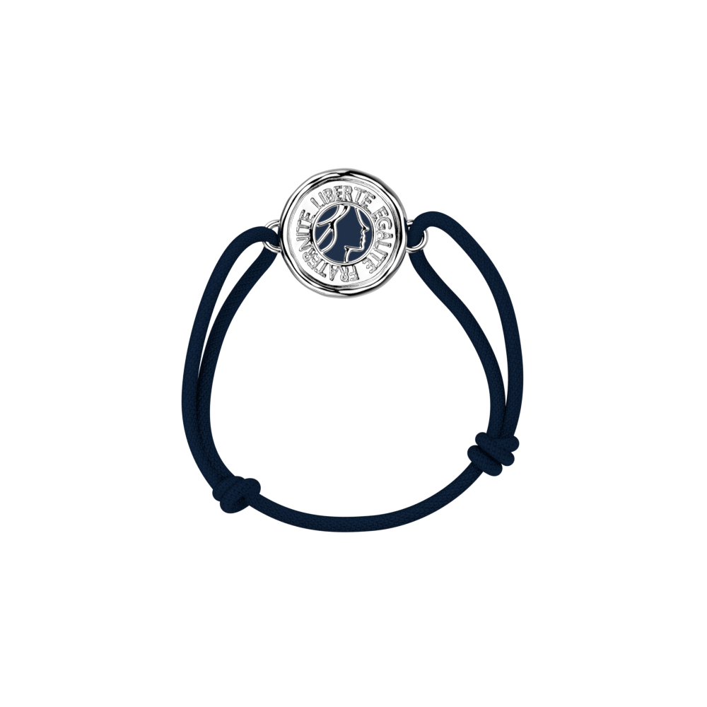 Bracelet cordon Marianne, cuir réversible Marine / Ciel étoilé