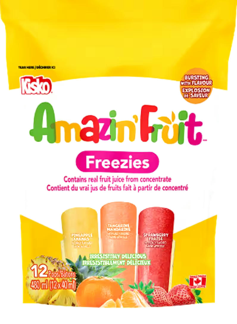 Kisko Amazin' Fruit Freezies, Pineapple, Tangerine & Strawberry Flavours, 12-pc