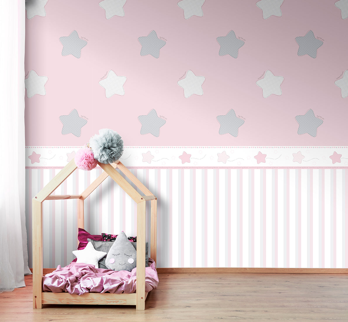 Sanders & Sanders zelfklevende behangrand sterren roze en wit - 500 x 17.5 cm - 640612