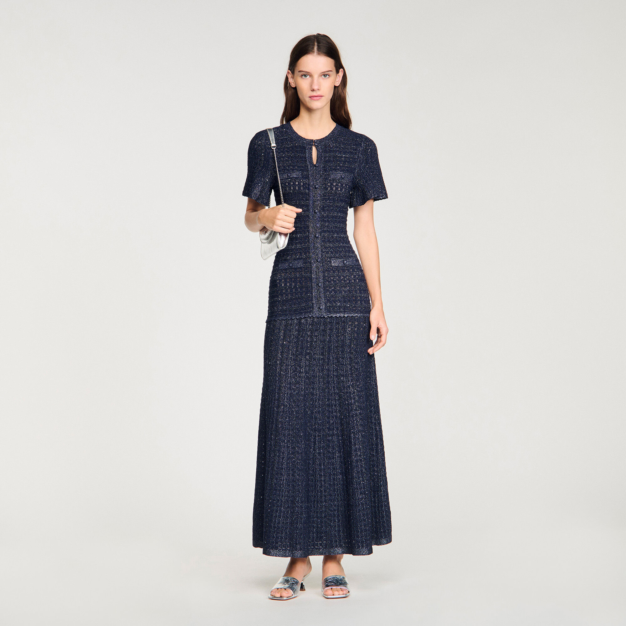 Robe longue maille strassée