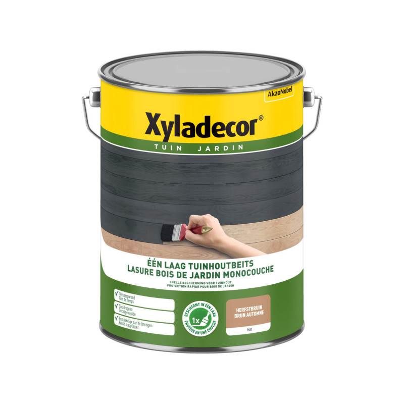 Lasure pour bois de jardin monocouche brun automne 5 L XYLADECOR