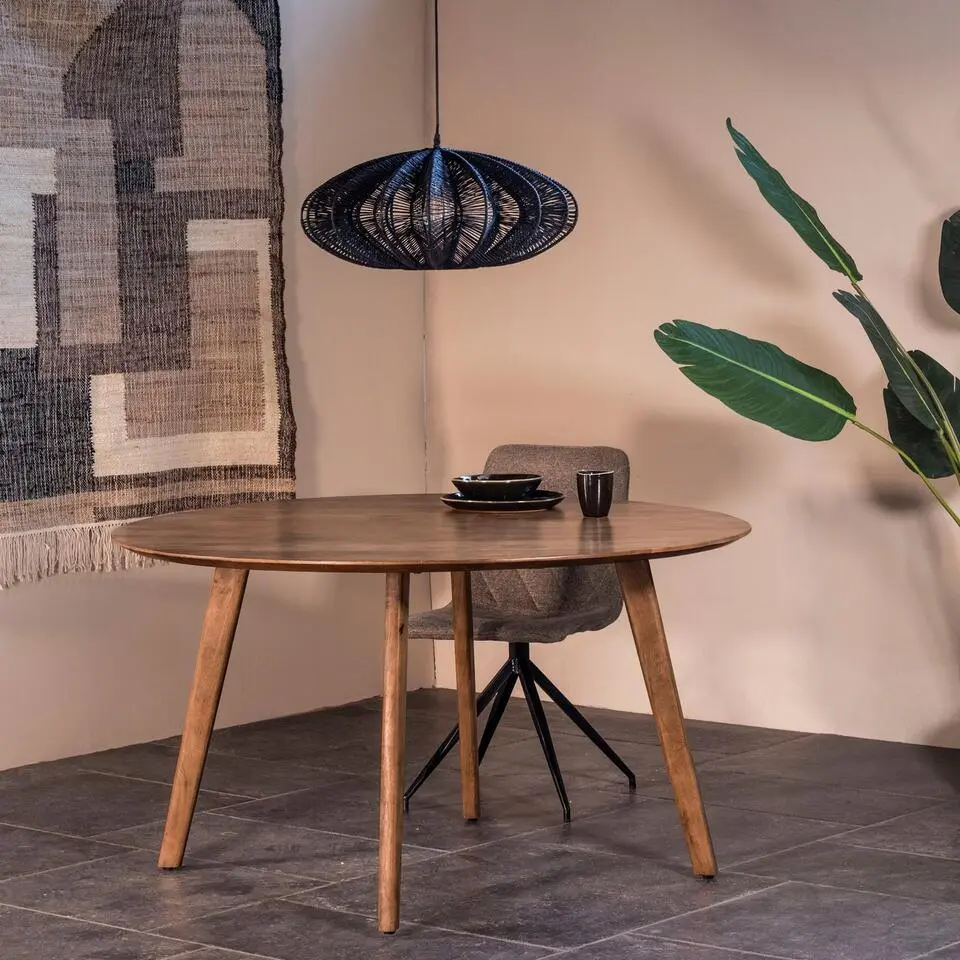 Eettafel Rond 130cm - Naturel - Mangohout - Tafel Oslo