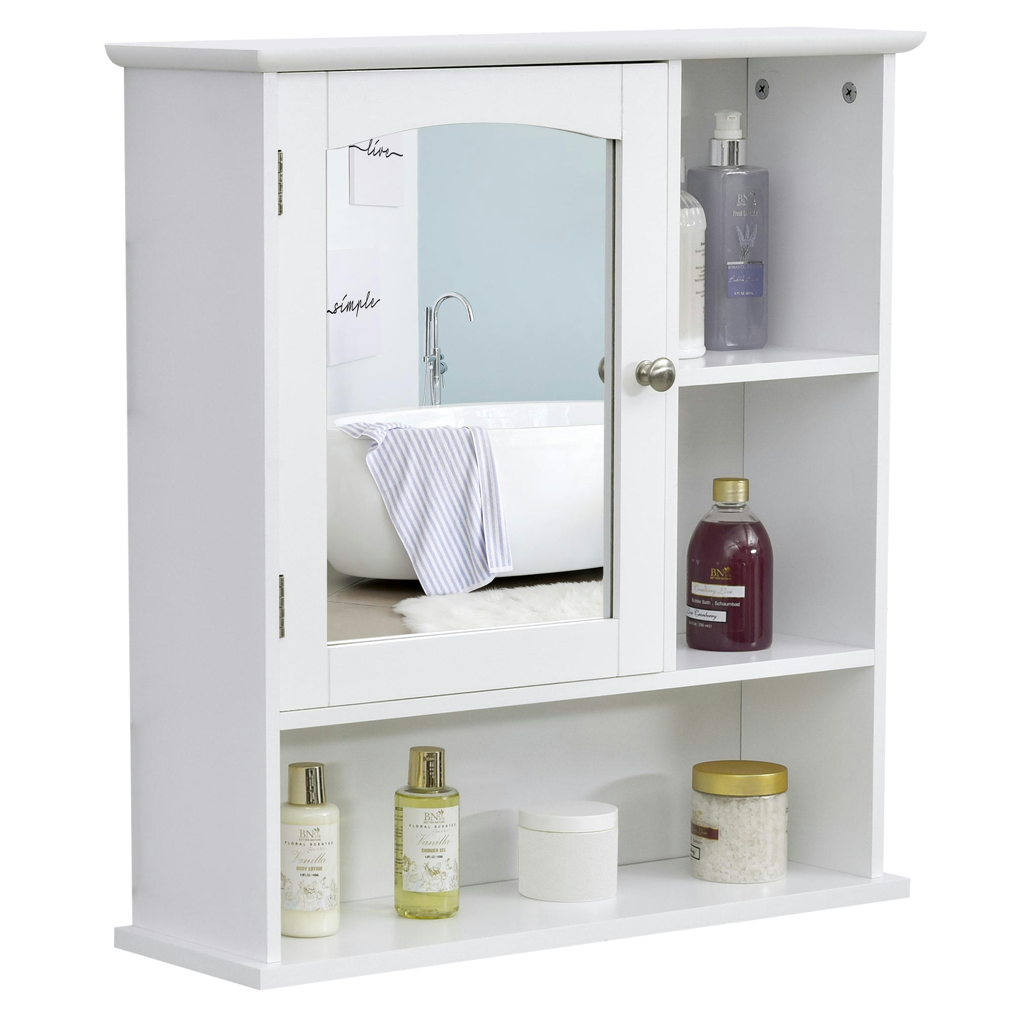 - Armoire murale salle de bain porte niche étagères latérales blanc