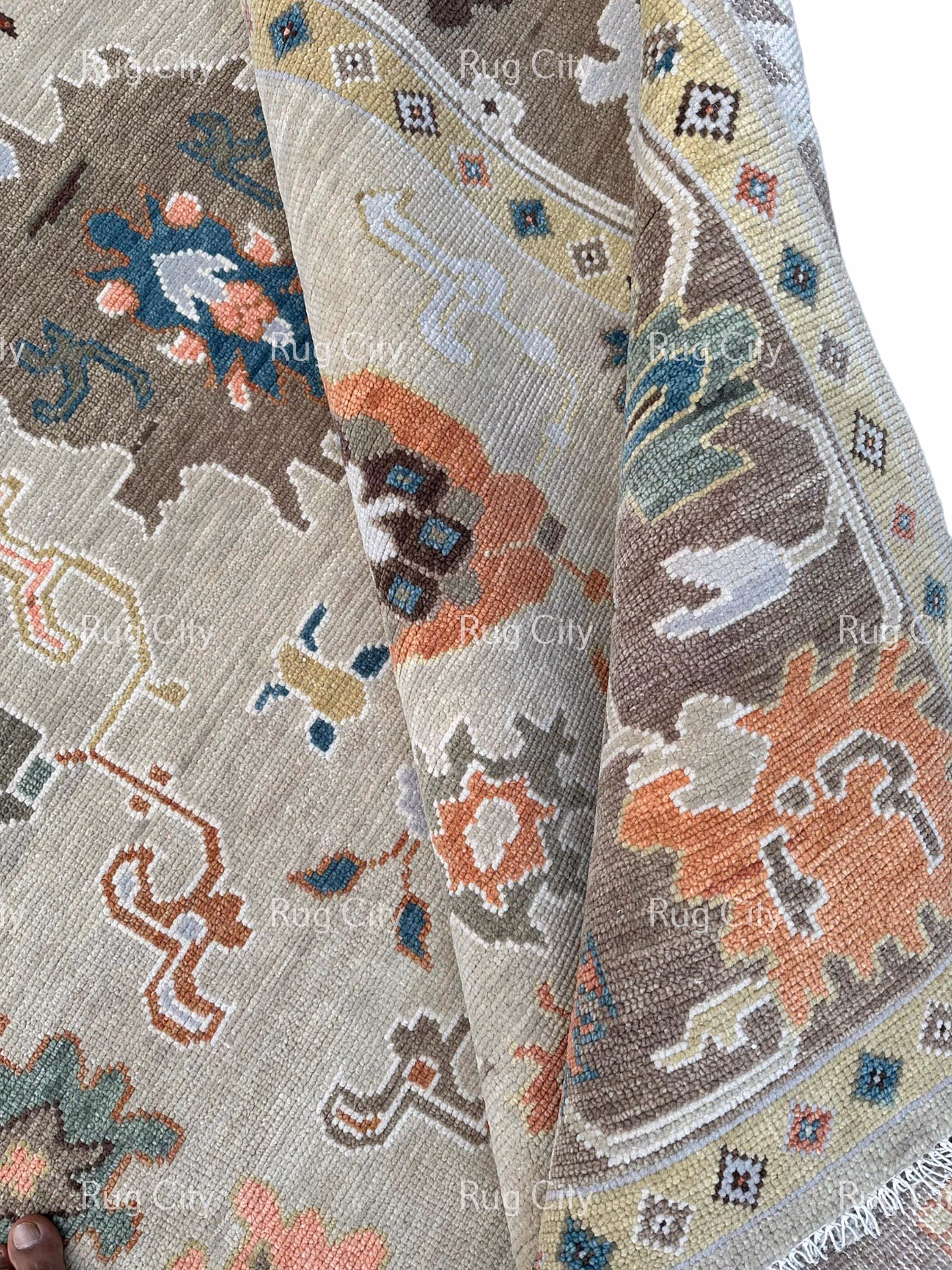 10x14 area rug Neutral Oushak Rug, Taupe Turkish Area Rug, Rust Teal Floral Carpet, Geometric Anatolian Rug Boho Farmhouse Living Room Decor