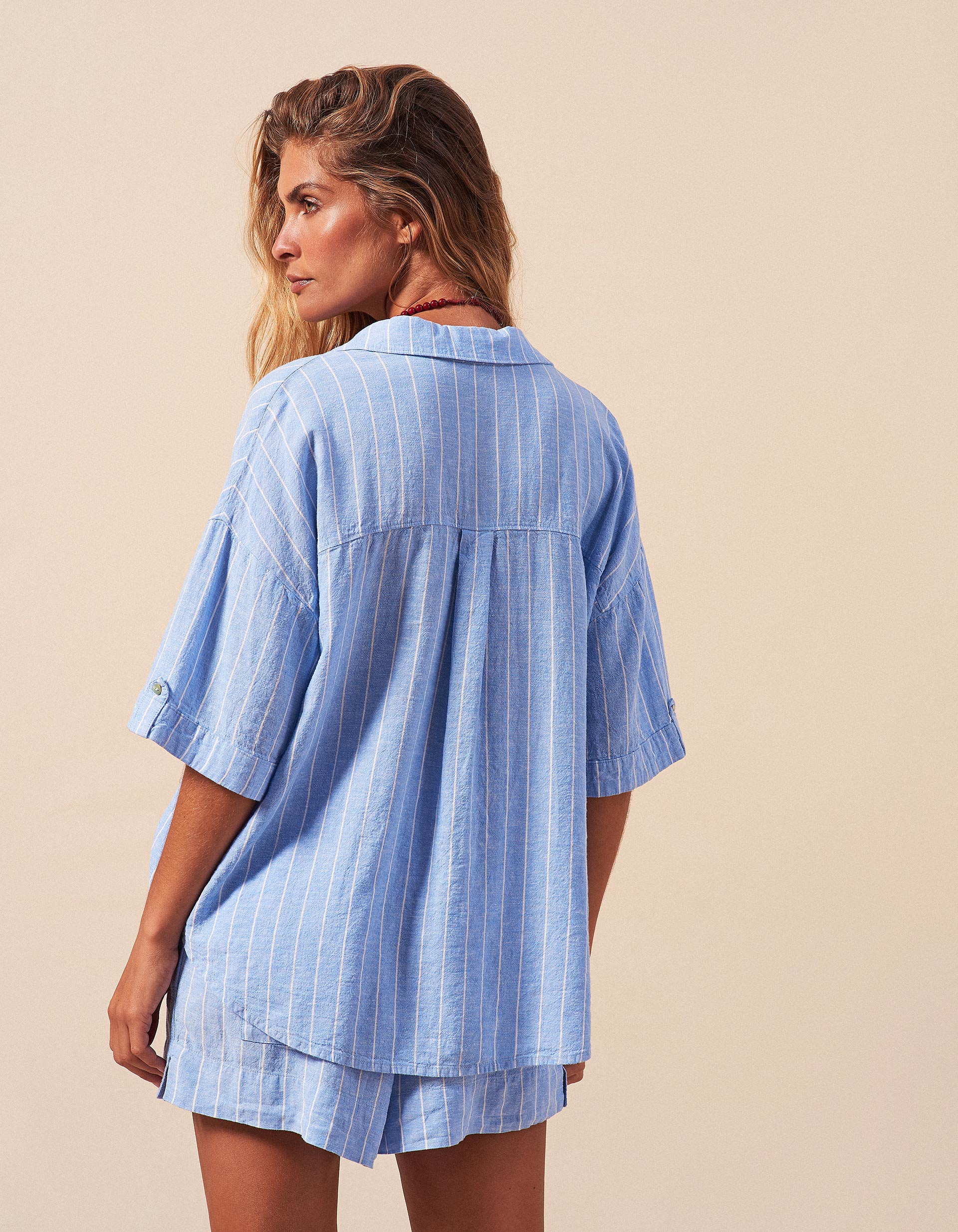 Camisa com Linho, Mulher, Azul
