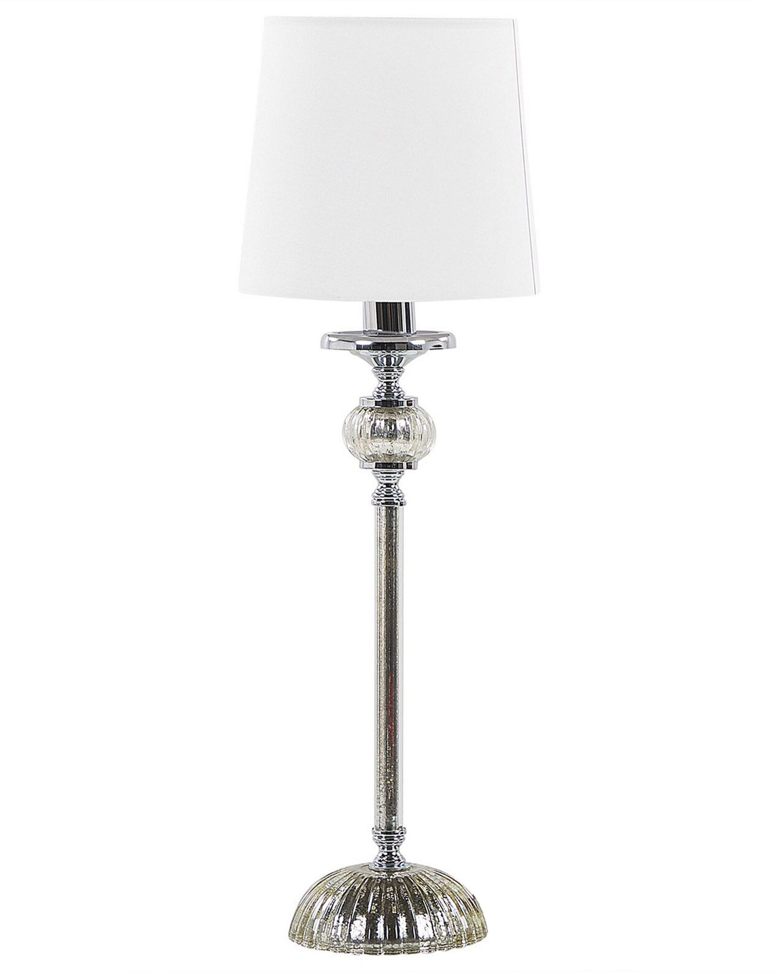 Lampa stołowa nocna abażur glamour biała