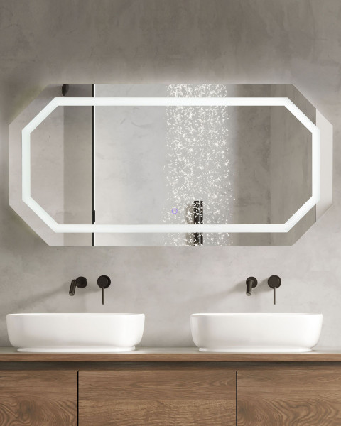 Lustro wiszące ścienne LED ośmiokątne 120 x 60 cm