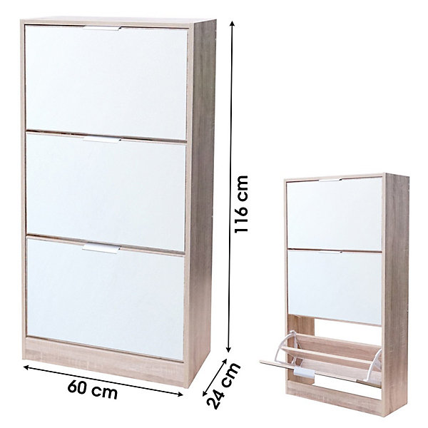 Meuble à chaussures style designColoris chene clair avec façade miroir60x24x116 cmCollection REFLEXIO