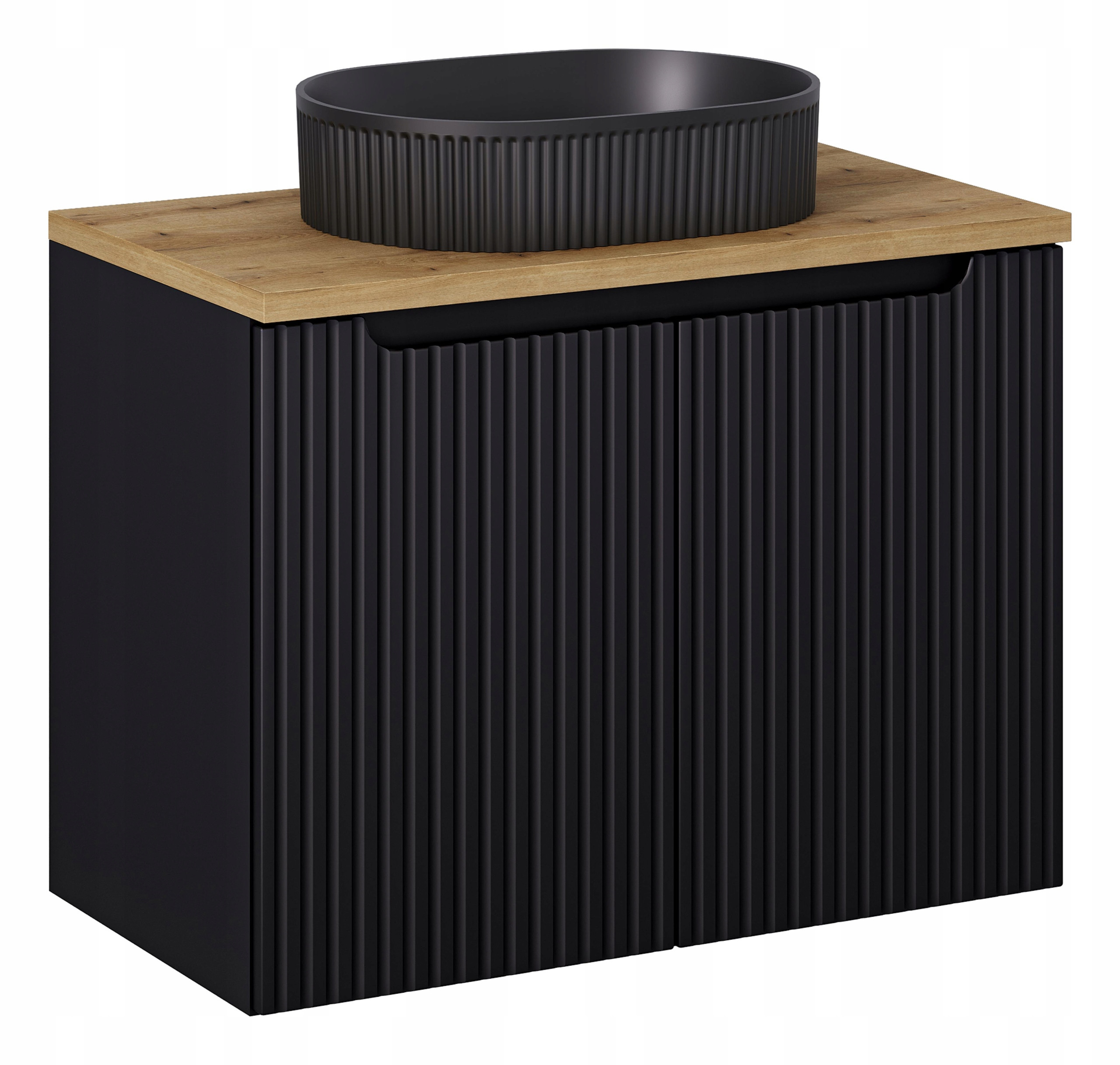 Szafka Z Umywalką 80 cm BLAT DĄB 2 Drzwi Ryfle NOVA BLACK