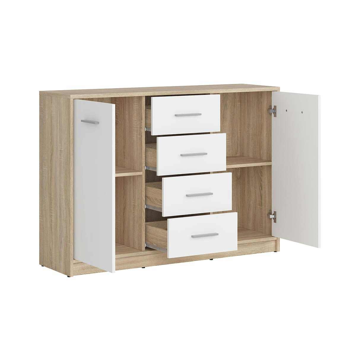 - Buffet 2 portes 4 tiroirs stratifiés naturel et blanc